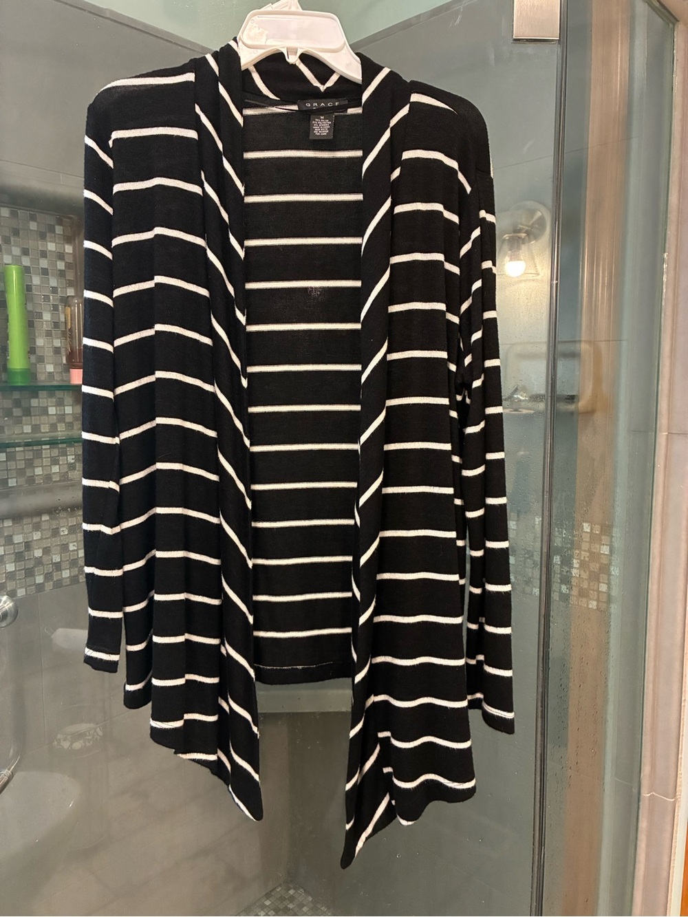 Grace Black and White Striped Open-Front Cardigan
